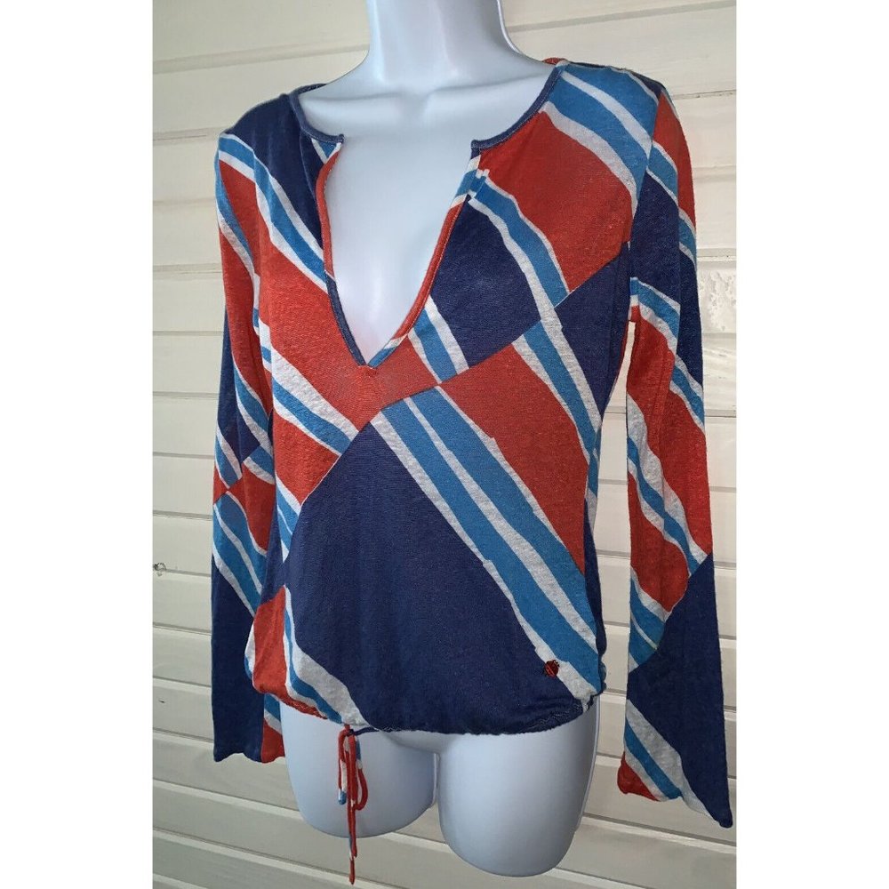 Vera Neumann Sz SMALL Tunic Linen Silk Slub Knit Drawstring Hem Split Neck EUC - Picture 2 of 11